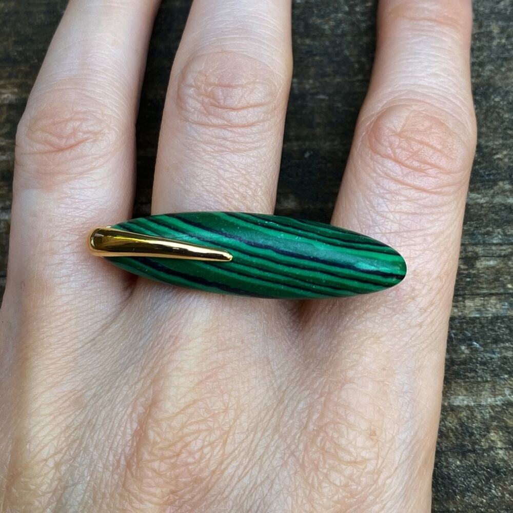 NEW Gold & Malachite Deco Statement Ring - Picture 3 of 8